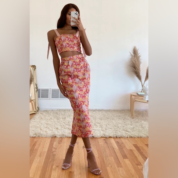 LULUS Ellarina Pink Multi Metallic Tie-Strap Two-Piece Midi Dress XS - Picture 6 of 11